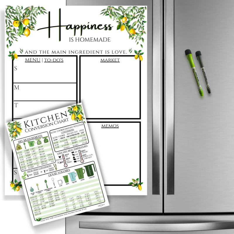 Menu Board for Kitchen Magnet | 12&quot;x16&quot; Modern Farmhouse Chic Fridge Meal Planner | Weekly Meal Planner Magnetic Menu for Refrigerator w/Kitchen Conversion Chart Magnet | Dinner Menu Board (White)
