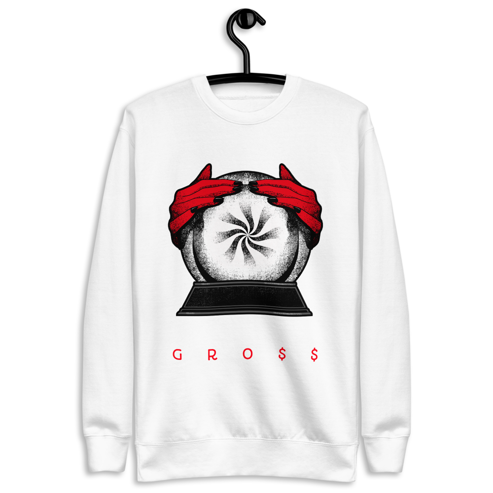 GRO$$ (RED) BLACK MAGIC Unisex Fleece Pullover, Color: White, Size: S