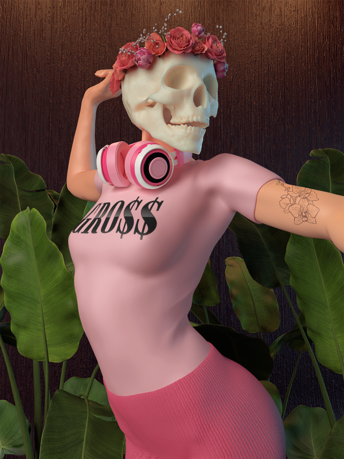 GRO$$ (BLACK)PREMIUM Women's T-shirt (PINK)