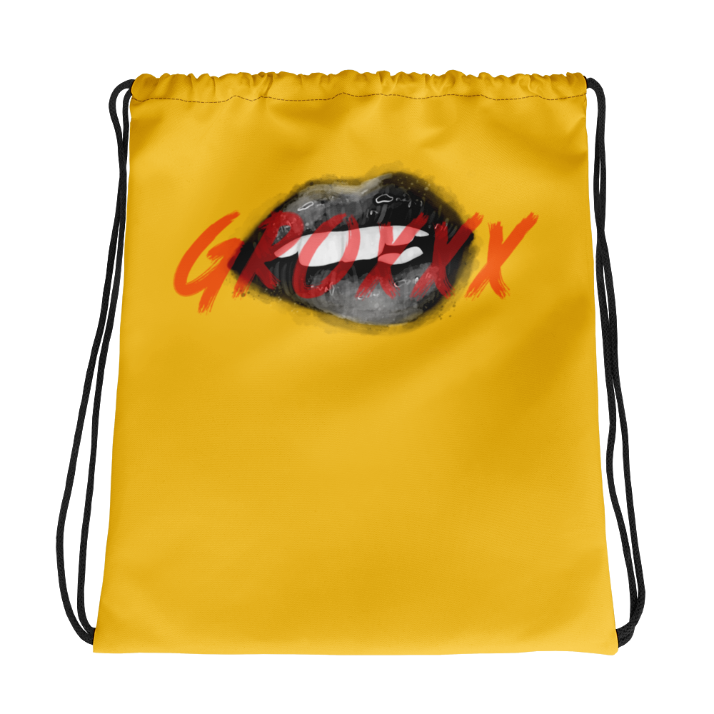 GROXXX (RED) DRIP LIP (BLACK) Drawstring bag (YELLOW GOLD)
