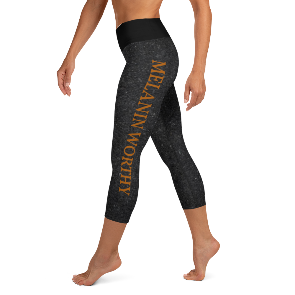 2 MELANIN WORTHY (YAM) Yoga Capri Leggings (ASPHALT)