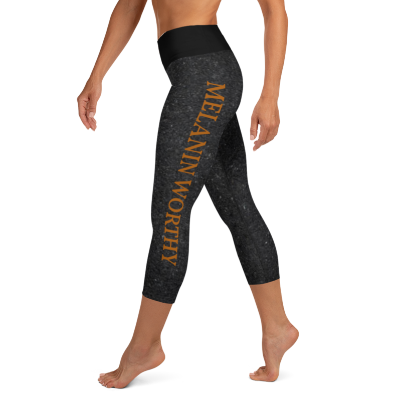2 MELANIN WORTHY (YAM) Yoga Capri Leggings (ASPHALT)