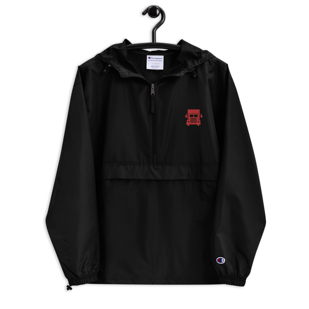 BIG TRUCK AF (RED) LUSTER LOGISTICS Embroidered Champion Packable Jacket (BLACK)
