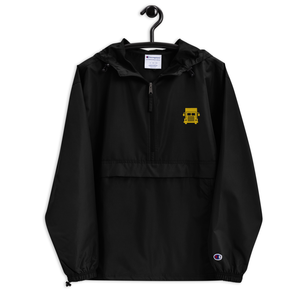 BIG TRUCK AF (YELLOW GOLD) LUSTER LOGISTICS Embroidered Champion Packable Jacket (BLACK), Size: S