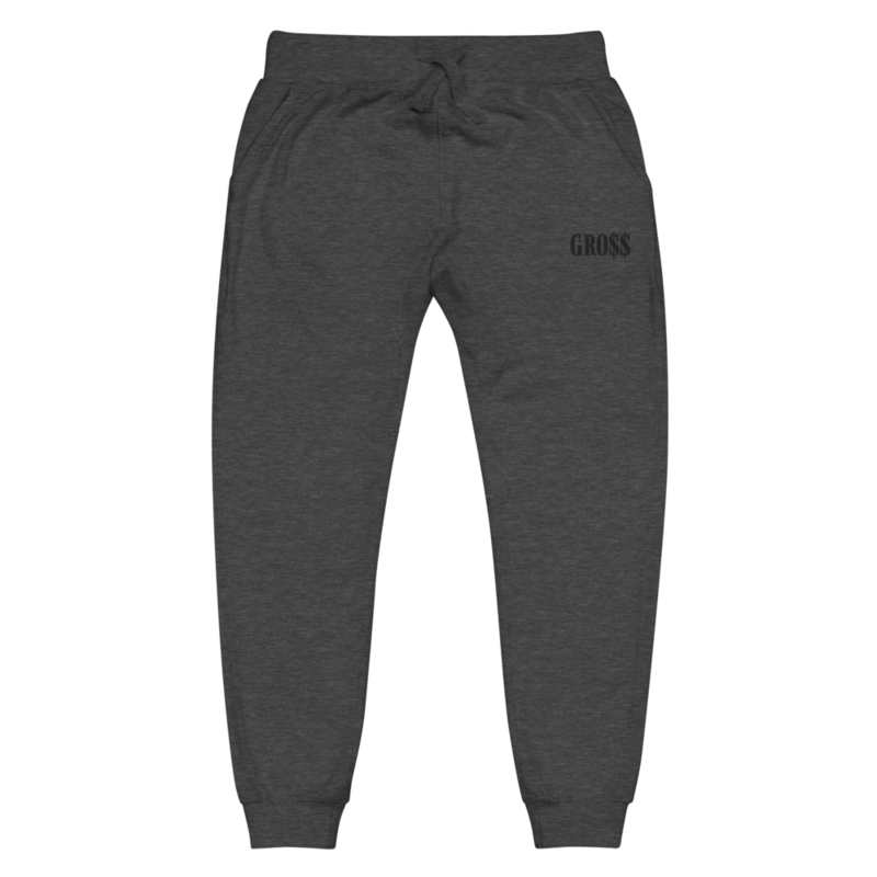 GRO$$ (BLACK) Unisex fleece sweatpants (CHARCOAL HEATHER GREY)