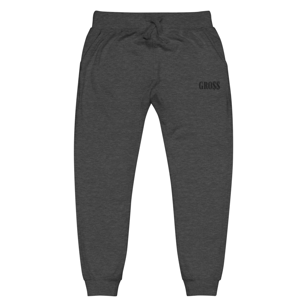 GRO$$ (BLACK) Unisex fleece sweatpants (CHARCOAL HEATHER GREY)