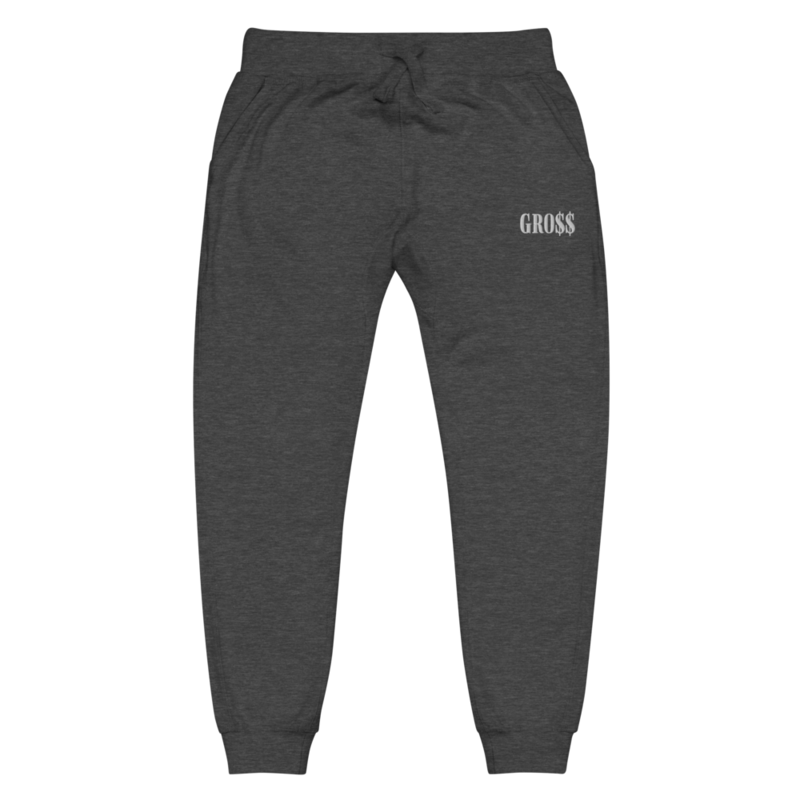 GRO$$ (WHITE) Unisex fleece sweatpants (CHARCOAL HEATHER GREY)