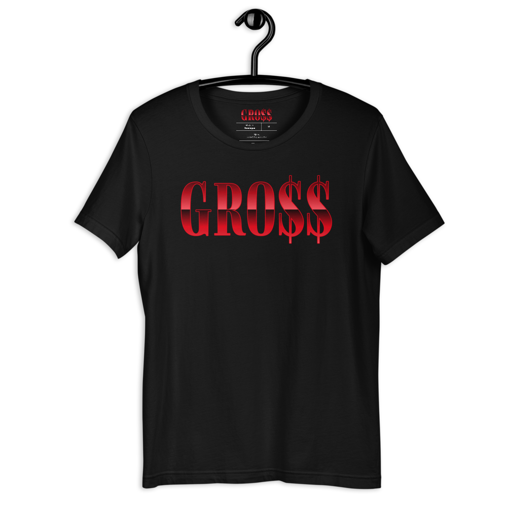 GRO$$ (RED) Short-Sleeve Unisex T-Shirt (BLACK), Color: Black, Size: XS