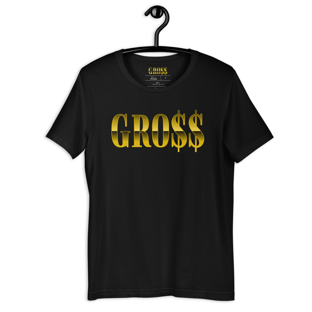 GRO$$ (YELLOW GOLD) Short-Sleeve Unisex T-Shirt (BLACK), Color: Black, Size: XS