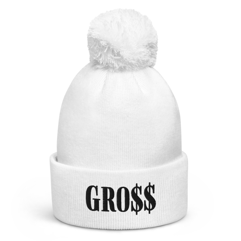 GRO$$ (BLACK) Pom pom beanie (WHITE)
