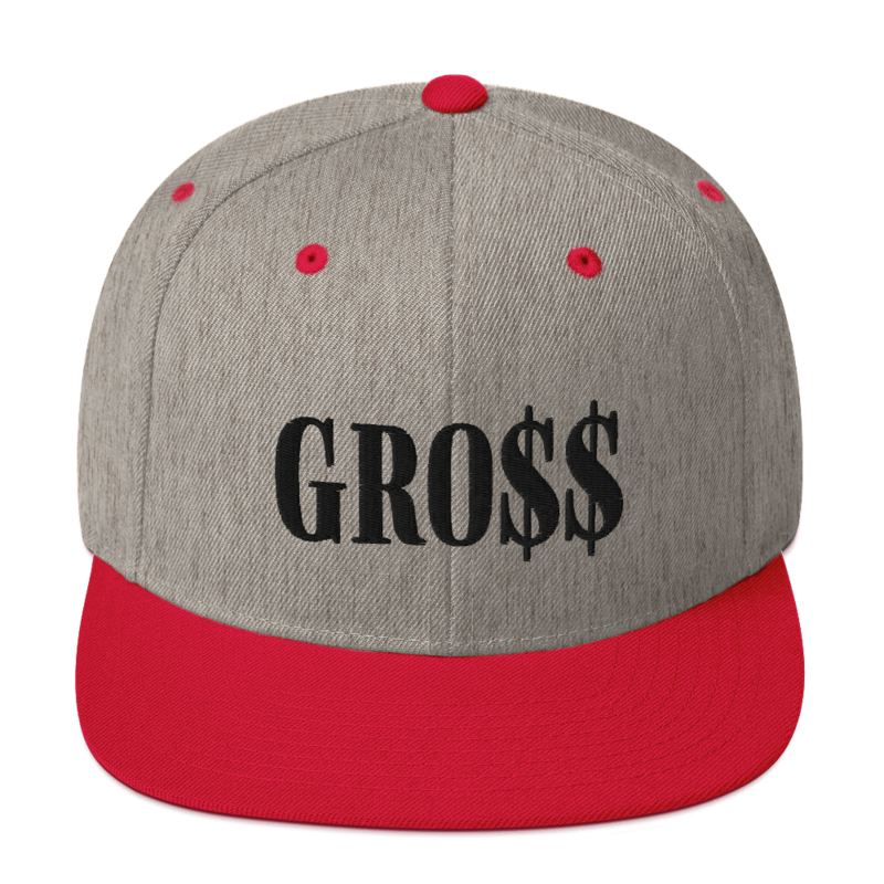 GRO$$ (BLACK) Snapback Hat (HEATHER GREY/RED)