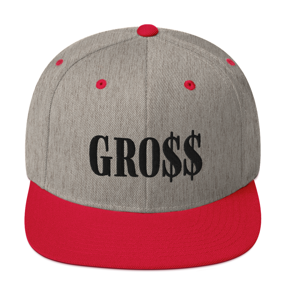 GRO$$ (BLACK) Snapback Hat (HEATHER GREY/RED)