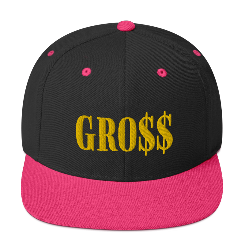 GRO$$ (GOLD) Snapback Hat (BLACK/NEON PINK)