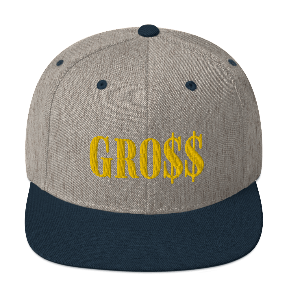 GRO$$ (GOLD) Snapback Hat (HEATHER GREY/NAVY BLUE)