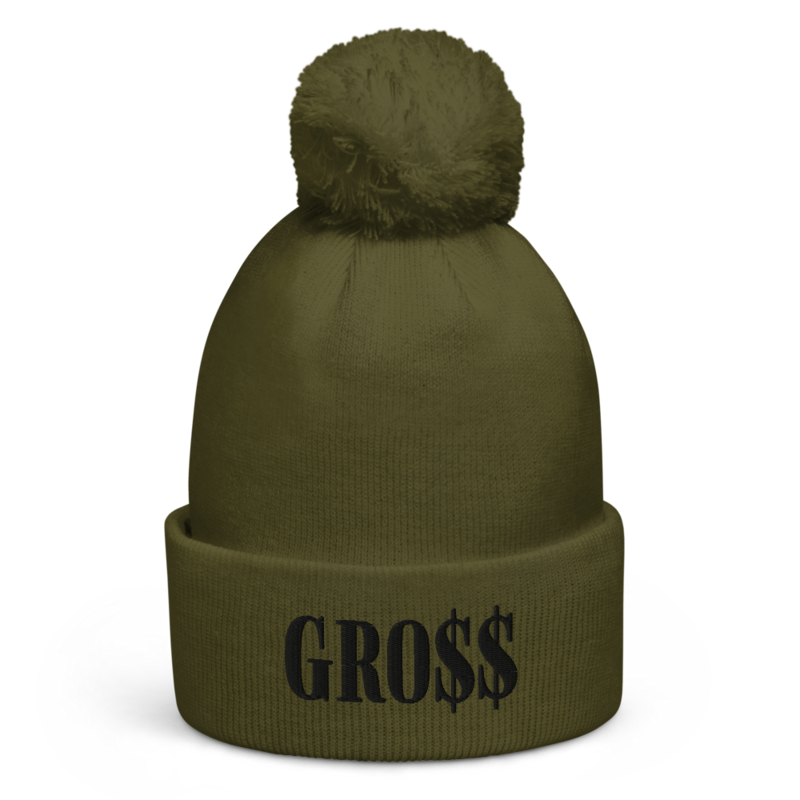GRO$$ (BLACK) Pom pom beanie (MOSS GREEN)
