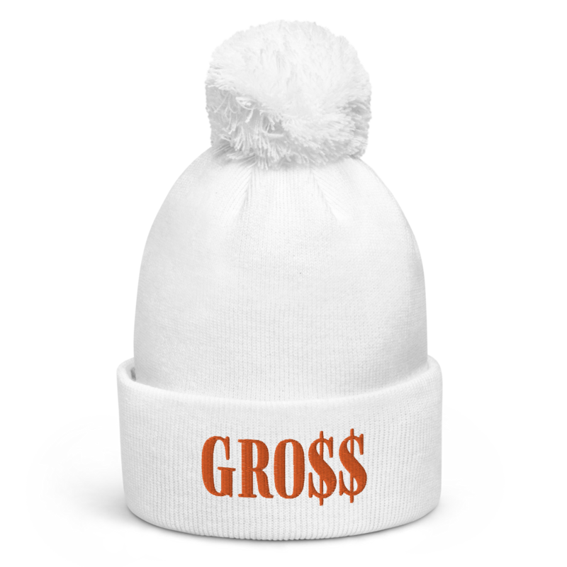 GRO$$ (AUTUMN ORANGE) Pom pom beanie (WHITE)