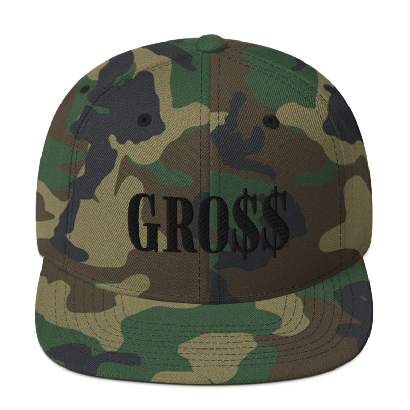GRO$$ (BLACK) Snapback Hat (GREEN CAMO)