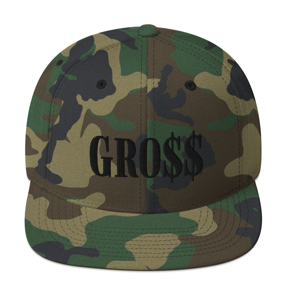 GRO$$ (BLACK) Snapback Hat (GREEN CAMO)