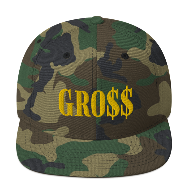GRO$$ (GOLD) Snapback Hat (GREEN CAMO)