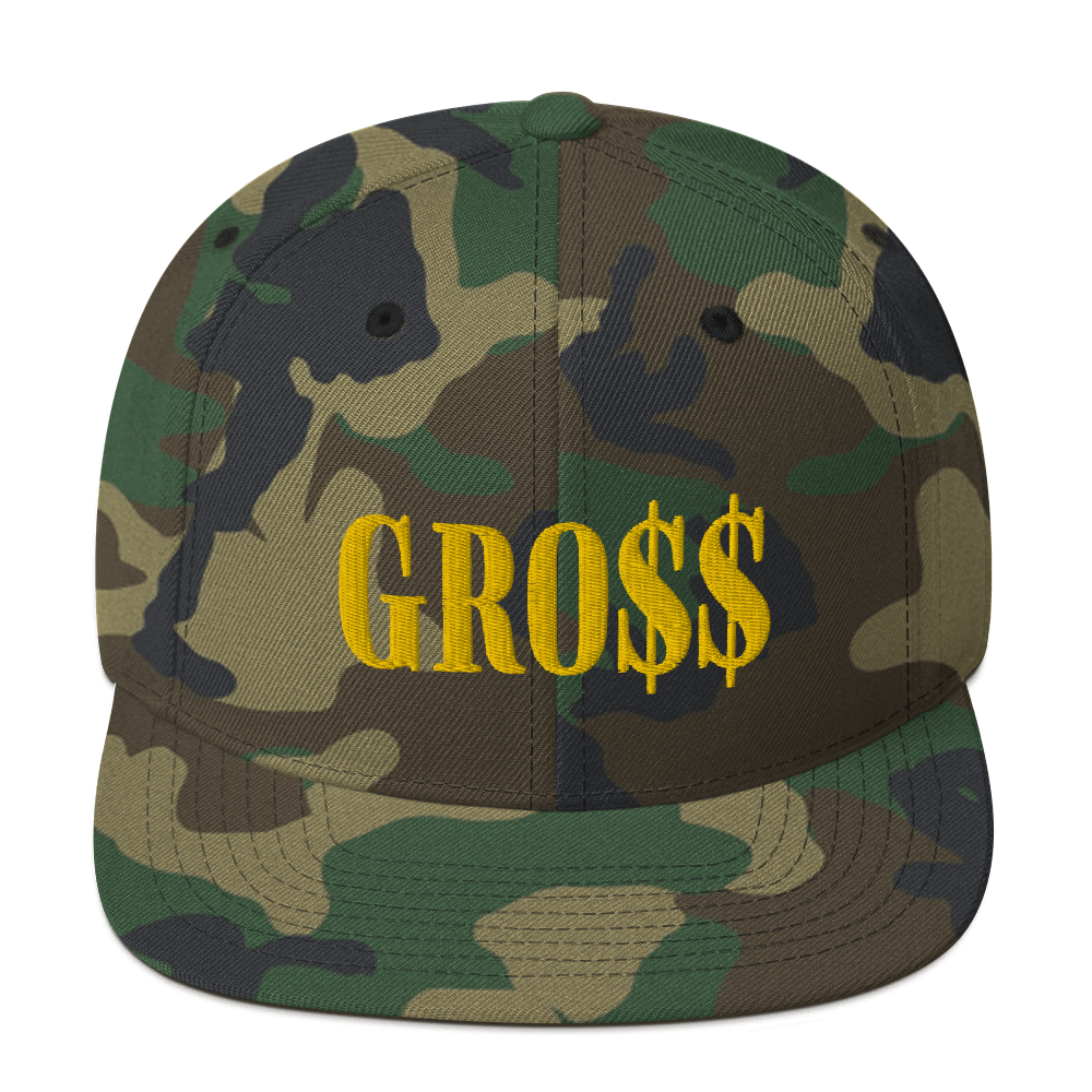 GRO$$ (GOLD) Snapback Hat (GREEN CAMO)