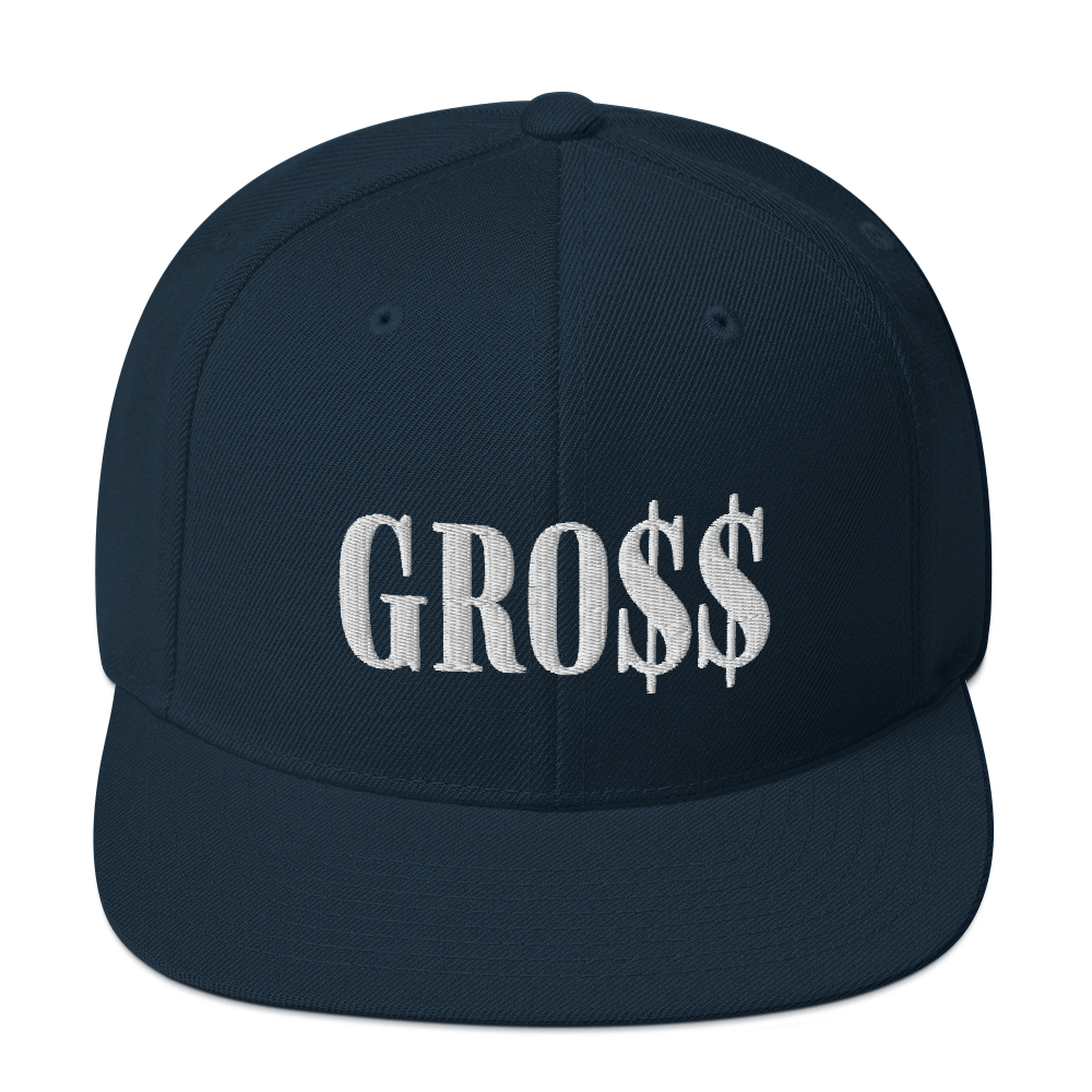 GRO$$ (WHITE) Snapback Hat (SILVER), Color: Dark Navy