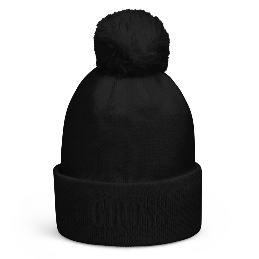 GRO$$ (BLACK) Pom pom beanie (MOSS GREEN), Color: Black