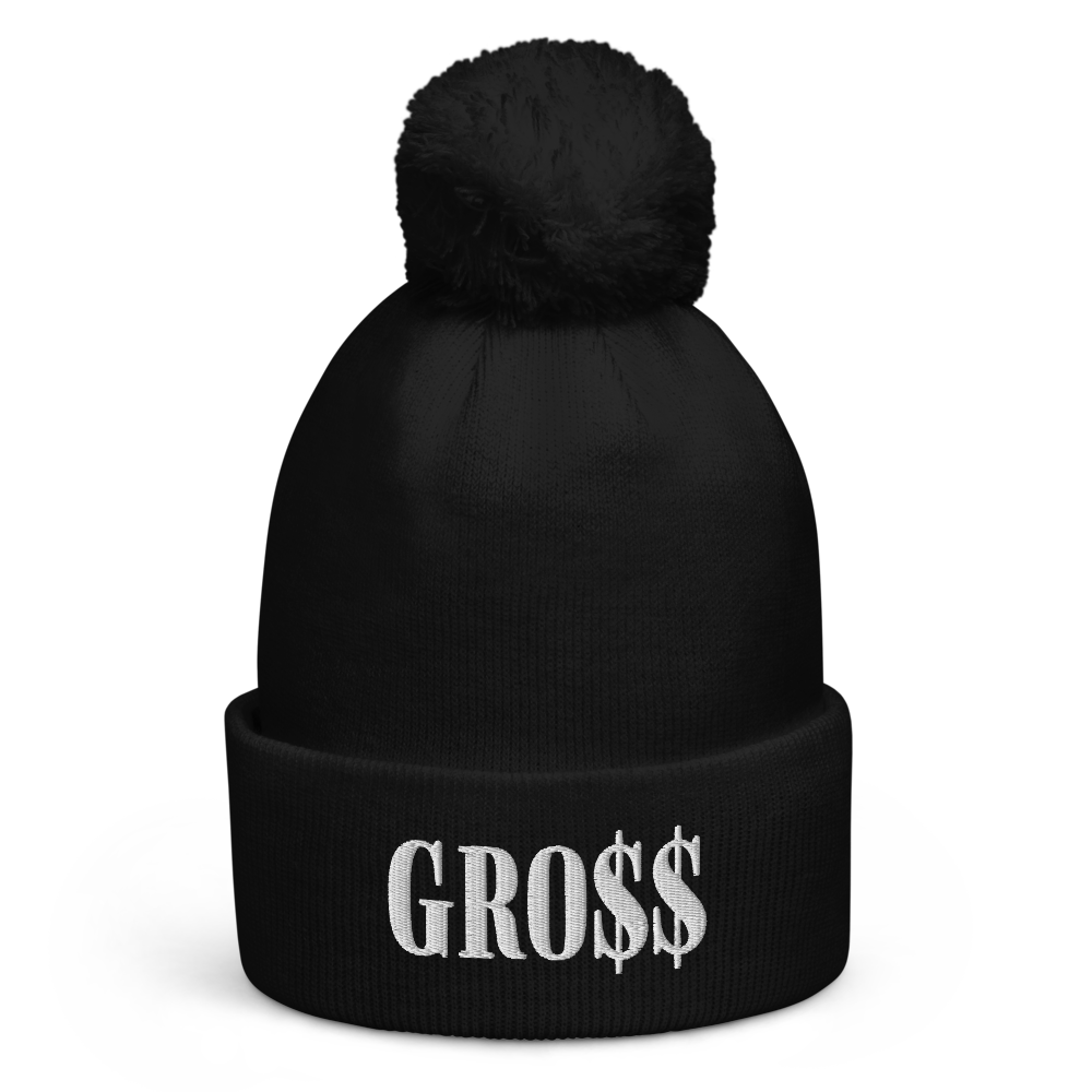 GRO$$ (WHITE) Pom pom beanie (MOSS GREEN), Color: Black