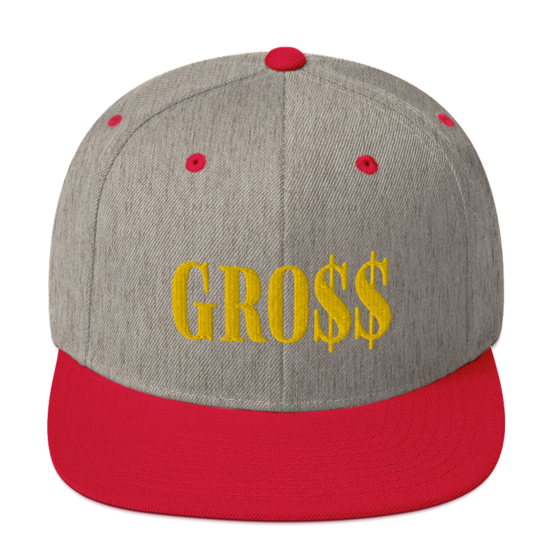 GRO$$ (GOLD) Snapback Hat (HEATHER GREY/ RED)