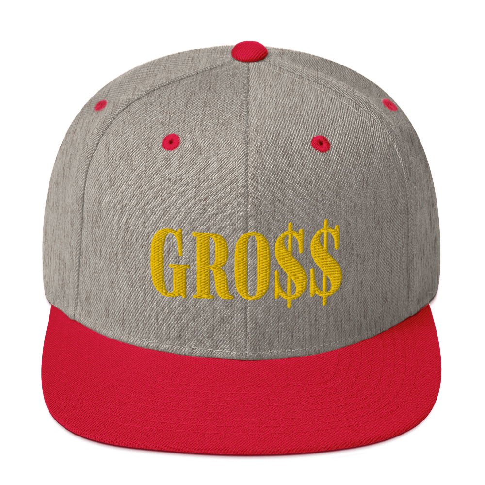 GRO$$ (GOLD) Snapback Hat (HEATHER GREY/ RED)