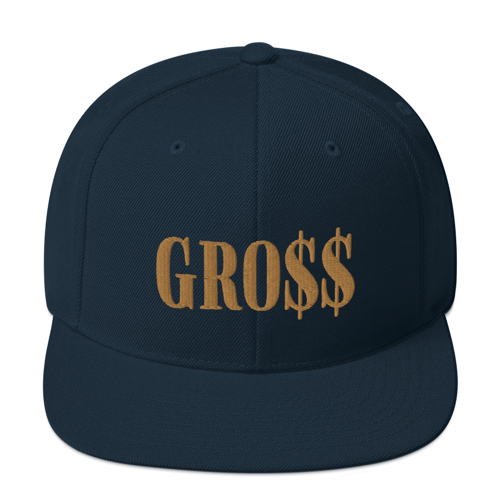 GRO$$ (OLD GOLD) Snapback Hat (GREEN CAMO), Color: Dark Navy
