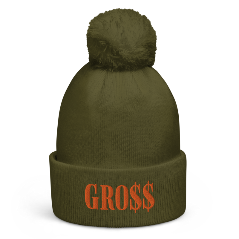 GRO$$ (AUTUMN ORANGE) Pom pom beanie (MOSS GREEN)
