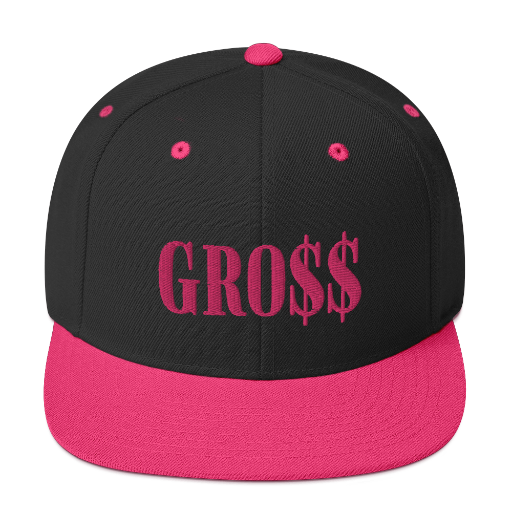 GRO$$ (PINK) Snapback Hat (BLACK/BLUE TEAL), Color: Black/ Neon Pink