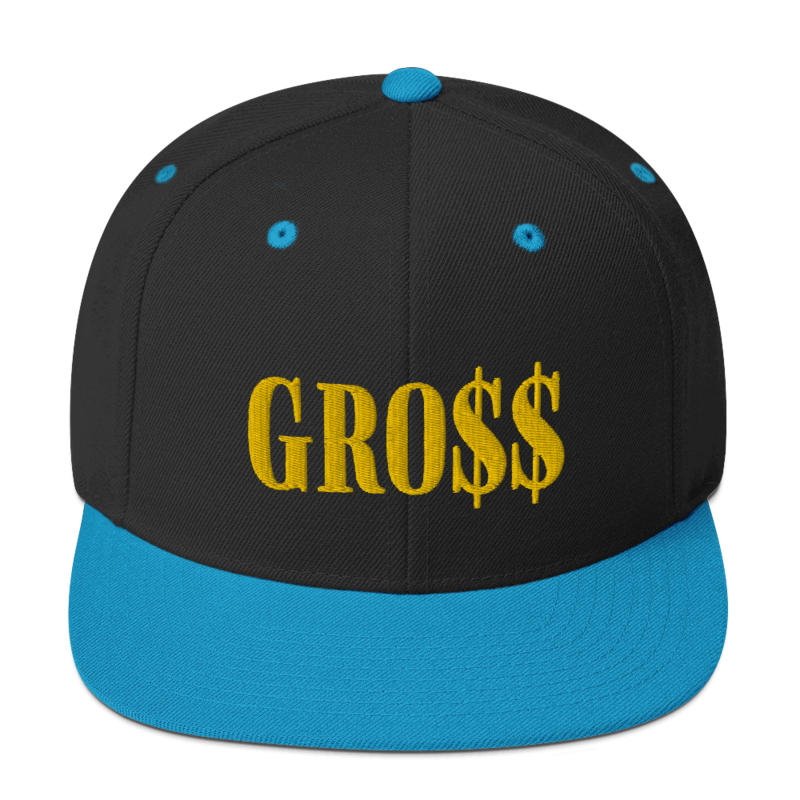 GRO$$ (GOLD) Snapback Hat (BLACK/ TEAL BLUE)