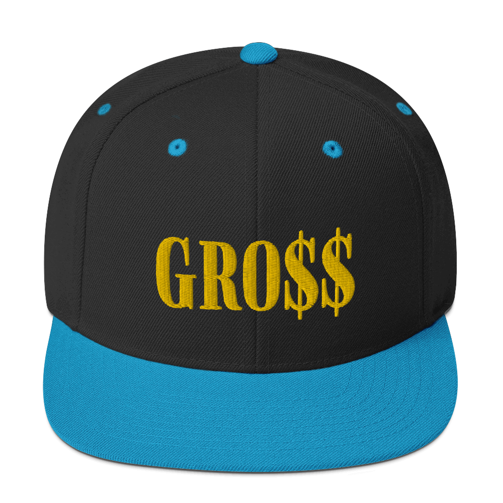 GRO$$ (GOLD) Snapback Hat (BLACK/ TEAL BLUE)