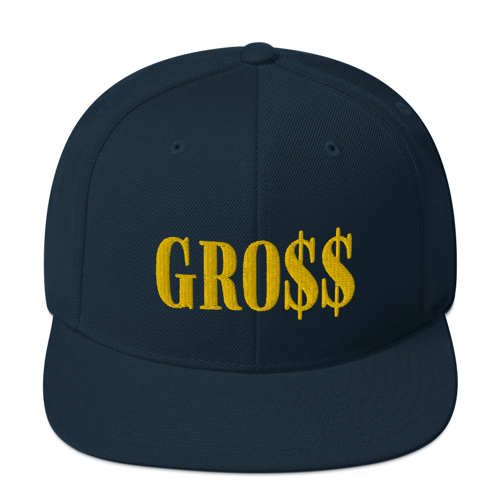 GRO$$ (GOLD) Snapback Hat (HEATHER GREY), Color: Dark Navy