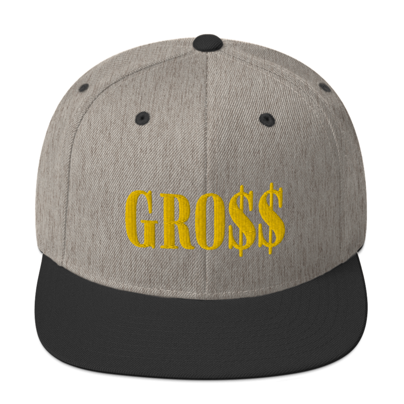 GRO$$ (GOLD) Snapback Hat (HEATHER GREY/BLACK)