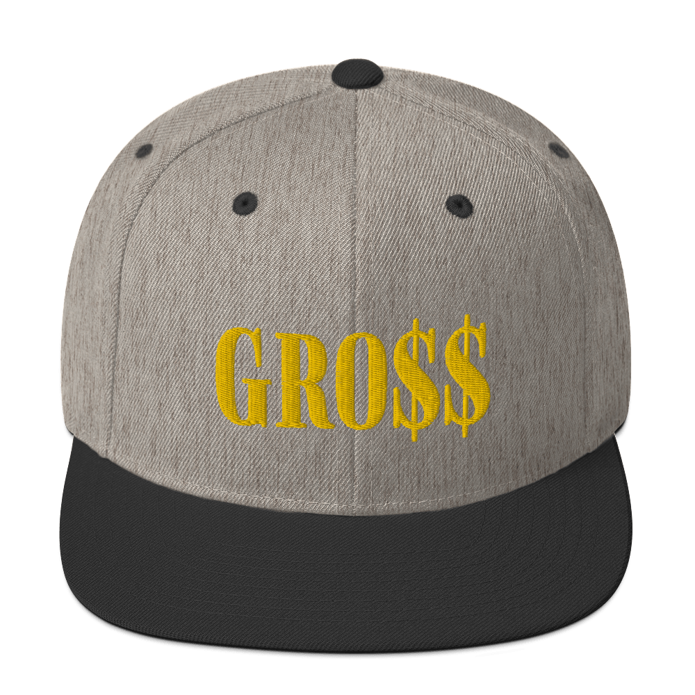 GRO$$ (GOLD) Snapback Hat (HEATHER GREY/BLACK)