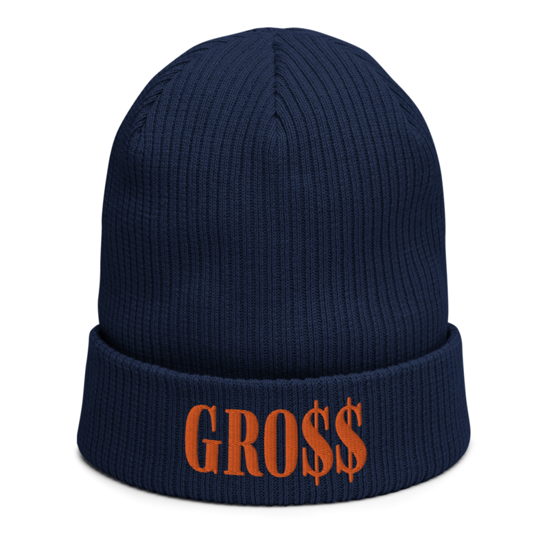 GRO$$ (AUTUMN ORANGE) Organic ribbed beanie (OXFORD NAVY BLUE)