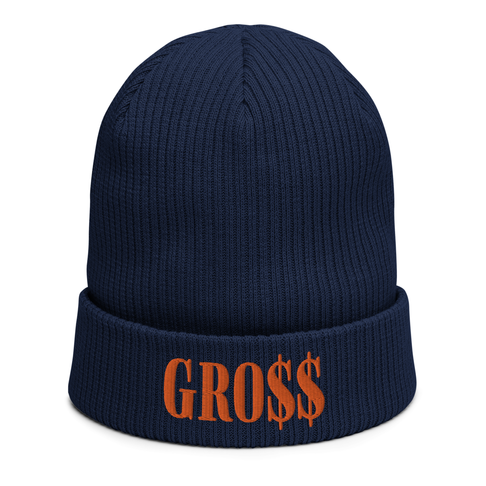 GRO$$ (AUTUMN ORANGE) Organic ribbed beanie (OXFORD NAVY BLUE)
