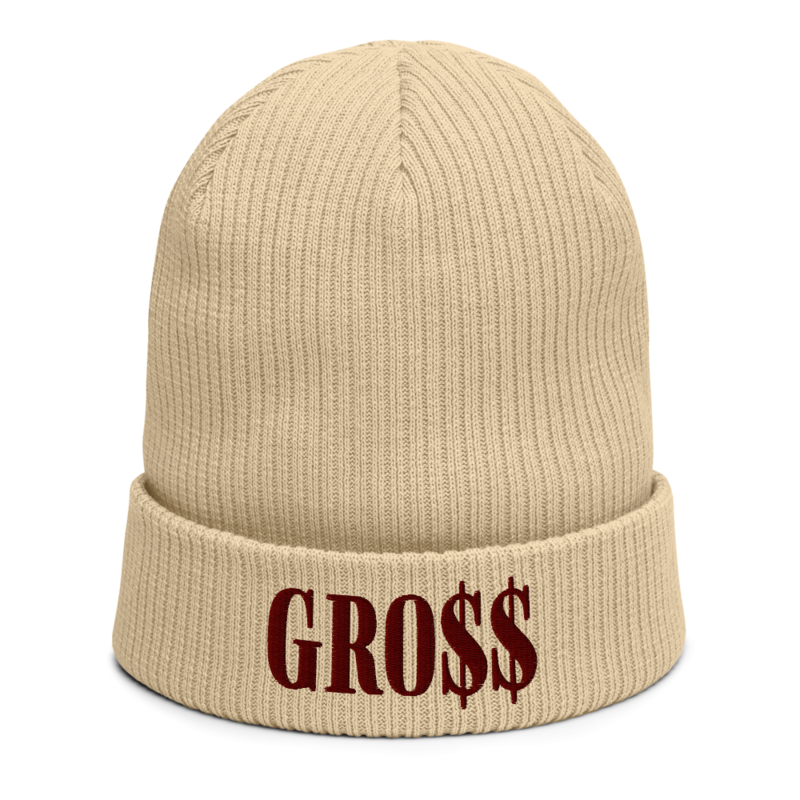 GRO$$ (MAROON) Organic ribbed beanie (SAND BROWN)