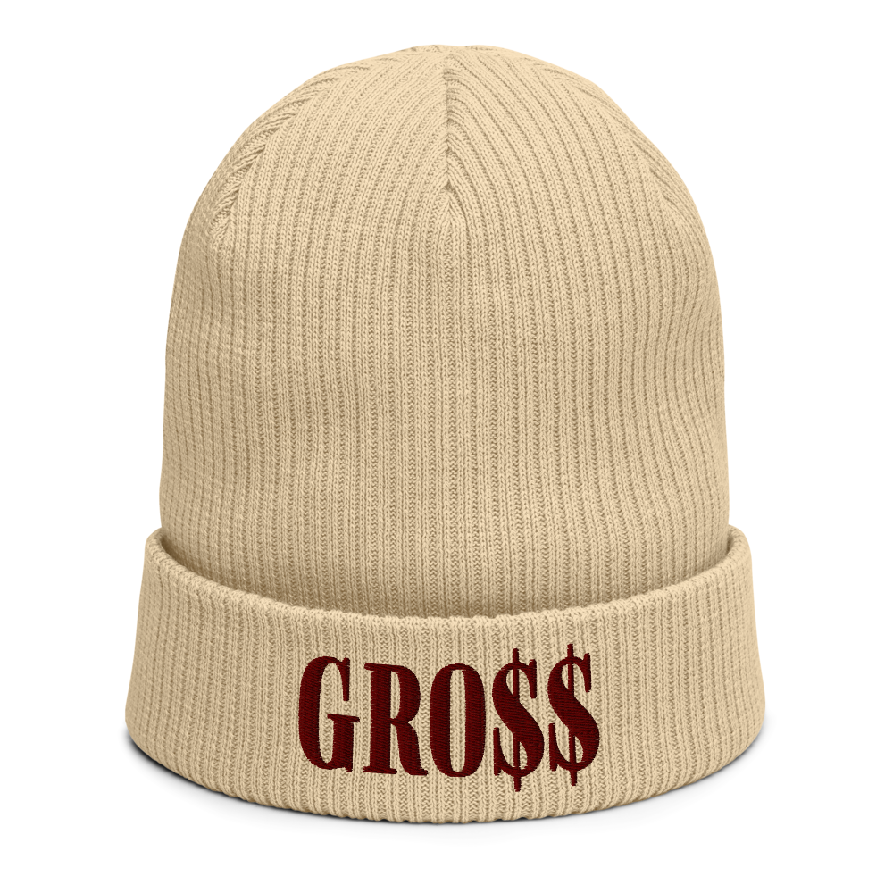 GRO$$ (MAROON) Organic ribbed beanie (SAND BROWN)