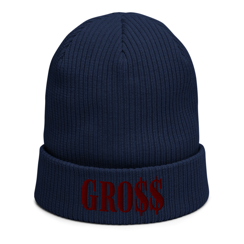 GRO$$ (MAROON) Organic ribbed beanie (OXFORD NAVY BLUE)