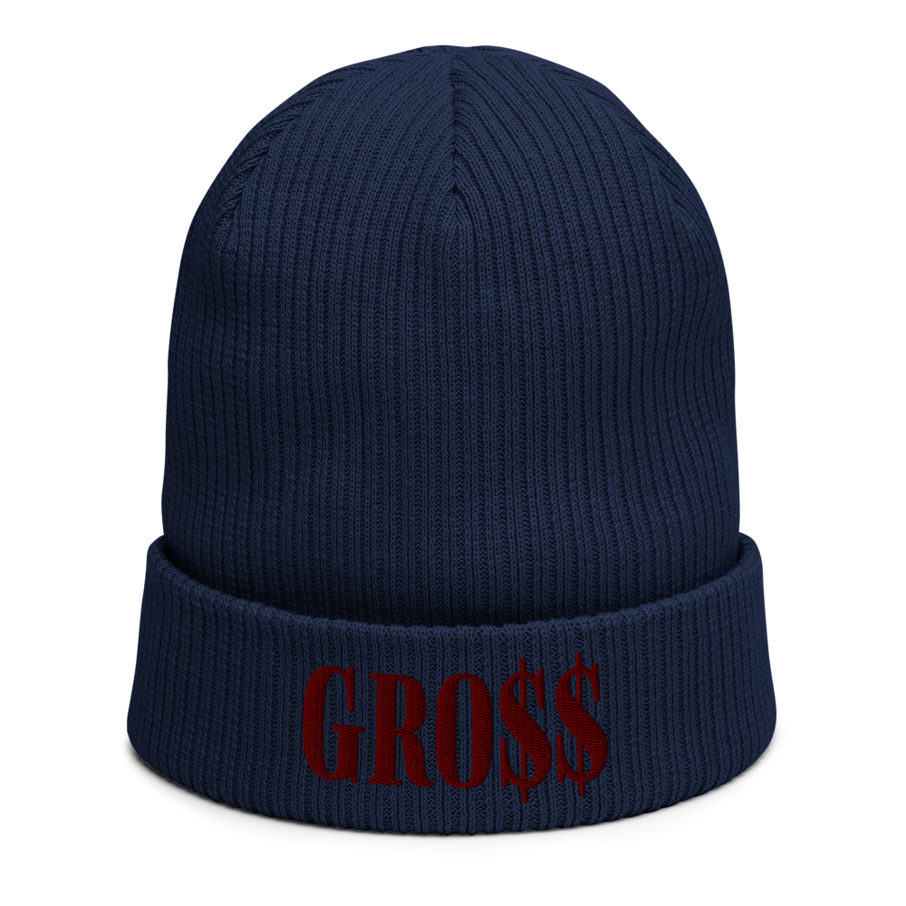 GRO$$ (MAROON) Organic ribbed beanie (OXFORD NAVY BLUE)