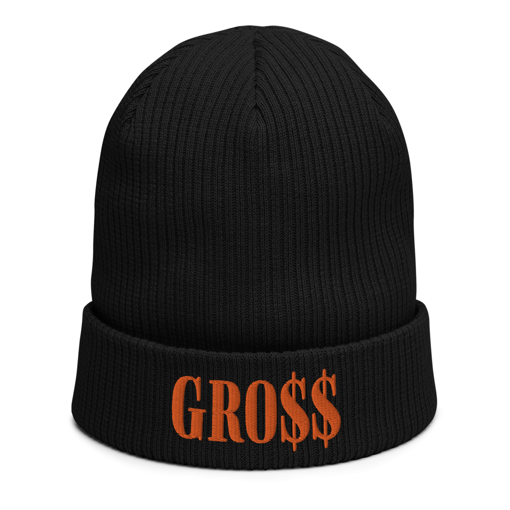 GRO$$ (AUTUMN ORANGE) Organic ribbed beanie (OLIVE GREEN), Color: Black