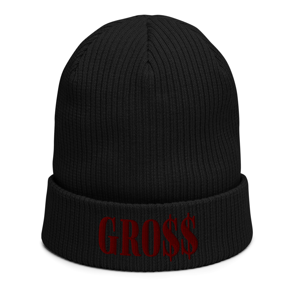 GRO$$ (MAROON) Organic ribbed beanie (BLACK), Color: Black