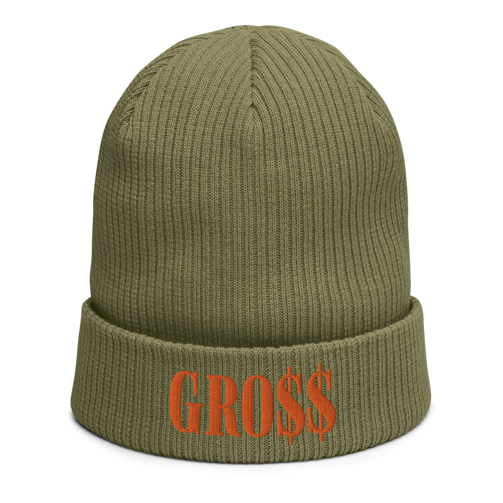 GRO$$ (AUTUMN ORANGE) Organic ribbed beanie (OLIVE GREEN)