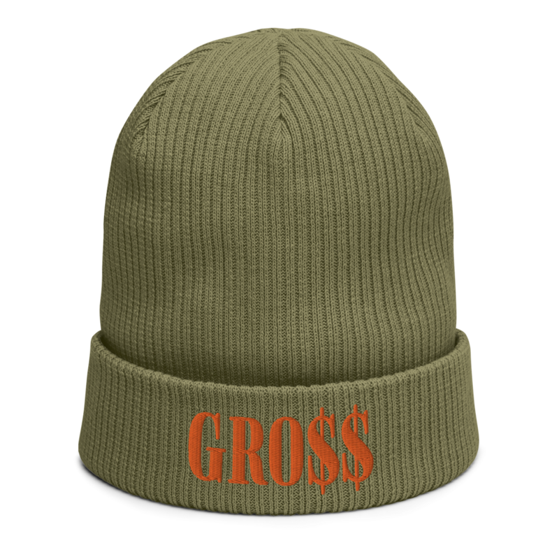GRO$$ (AUTUMN ORANGE) Organic ribbed beanie (OLIVE GREEN)