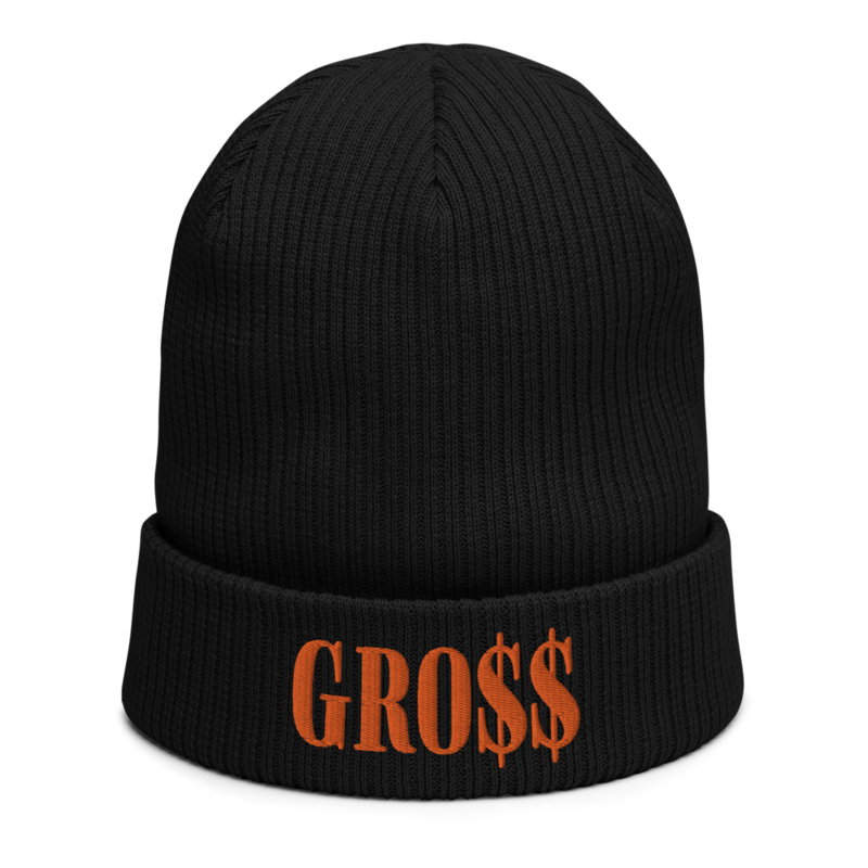 GRO$$ (AUTUMN ORANGE) Organic ribbed beanie (BLACK)