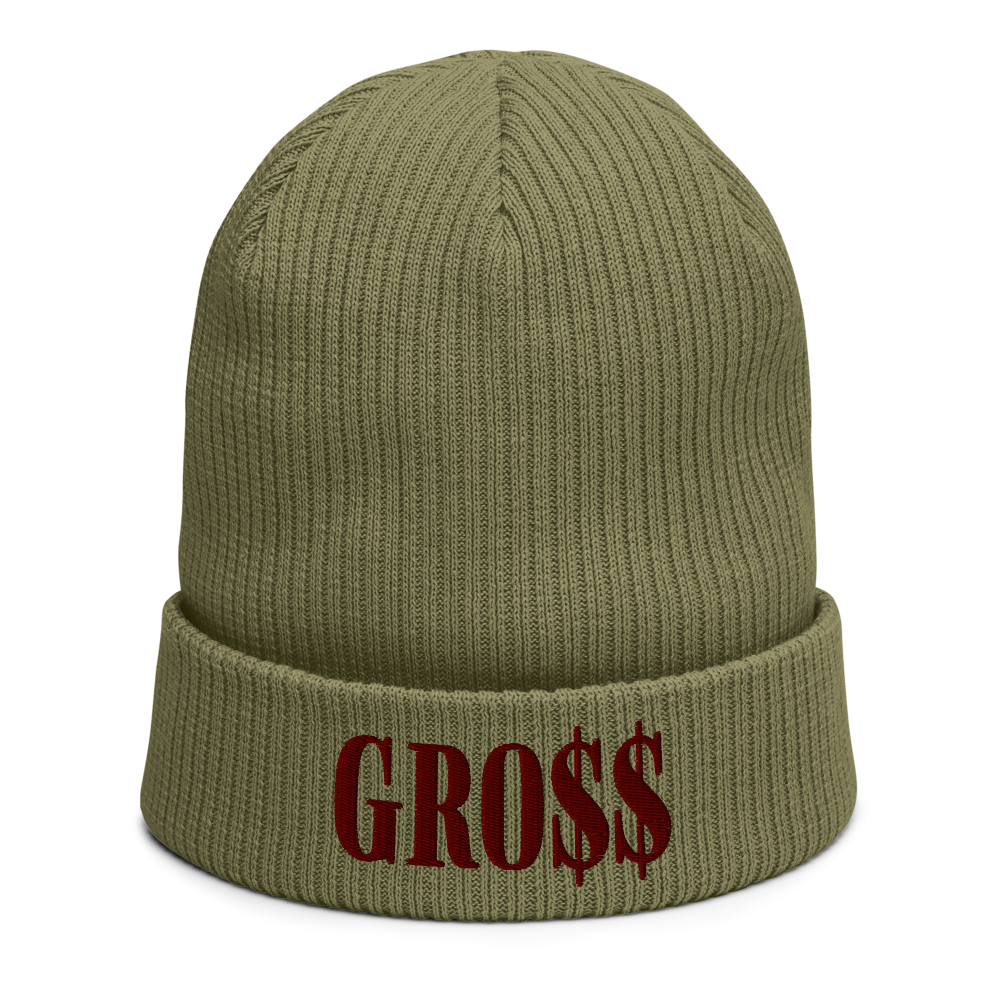 GRO$$ (MAROON) Organic ribbed beanie (OLIVE GREEN)