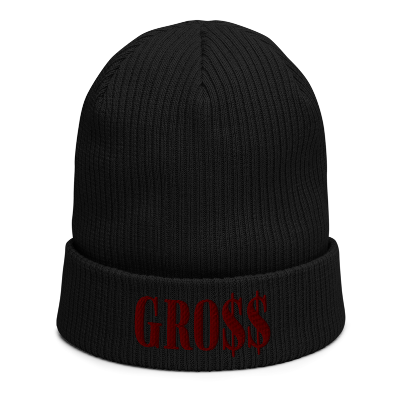 GRO$$ (MAROON) Organic ribbed beanie (BLACK)